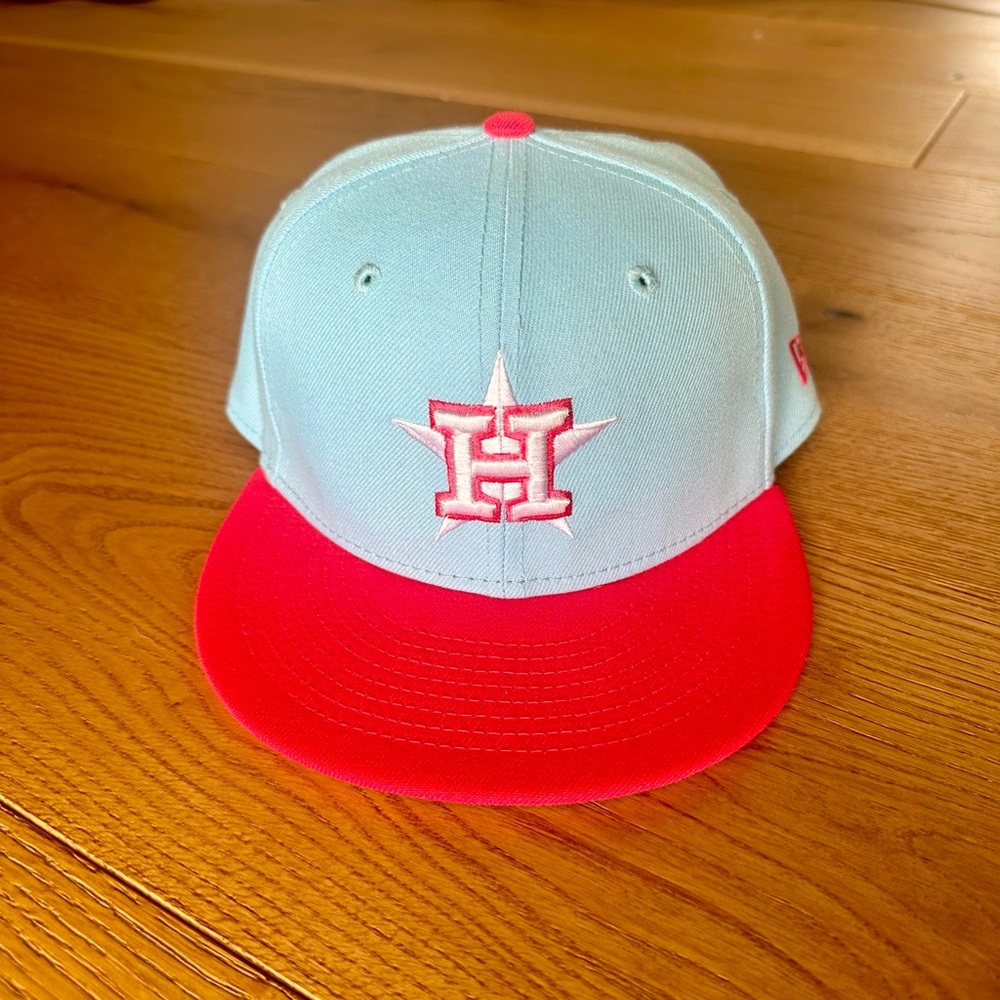 Houston Astros, baby blue and pink snapback hat.